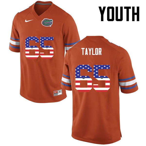 Florida Gators Youth #65 Jawaan Taylor College Football USA Flag Fashion Orange